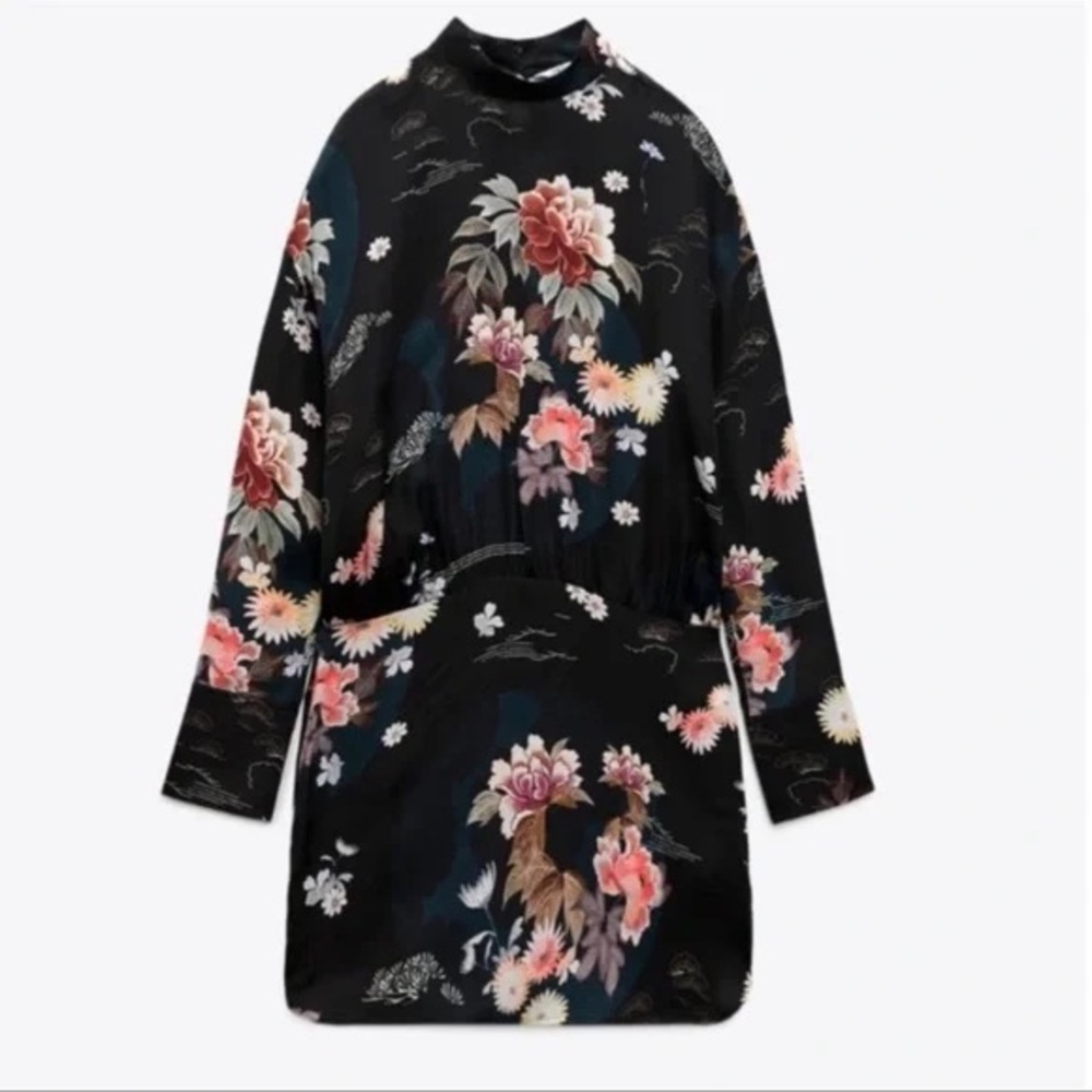ZARA Floral Black Dress